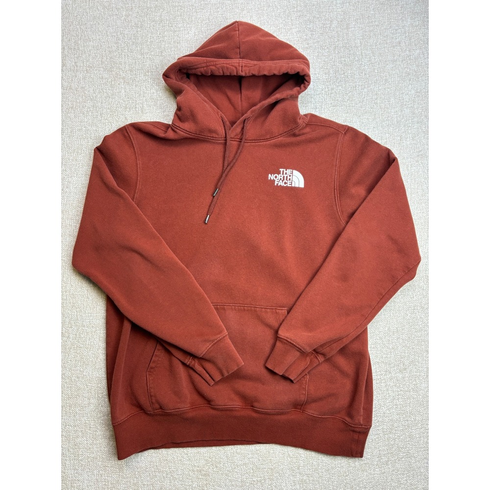 The North Face Mens Red Orange Box Logo Never Stop Exploring Hoodie Large
